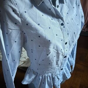 Atmosphere Blue Star Pattern Button Down Shirt